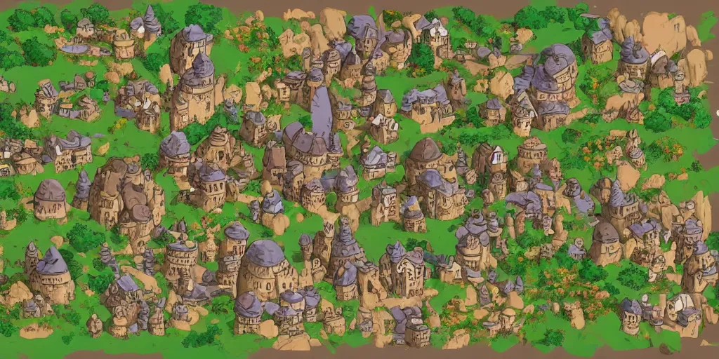 Prompt: a high detailed village vector art presenting an aerial view of a cartoonish rpg village by dungeondraft, dofus, patreon content, containing tables and walls, hd, straight lines, vector, grid, dnd map, map patreon, fantasy maps, foundry vtt, fantasy grounds, aerial view, dungeondraft, tabletop, inkarnate, dugeondraft, roll 2 0