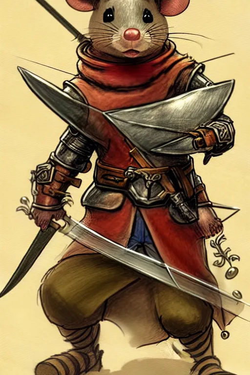 Prompt: a heroic mouse knight with sword and shield, redwall, greg rutowski and jean baptiste monge, detailed, epic fantasy concept art