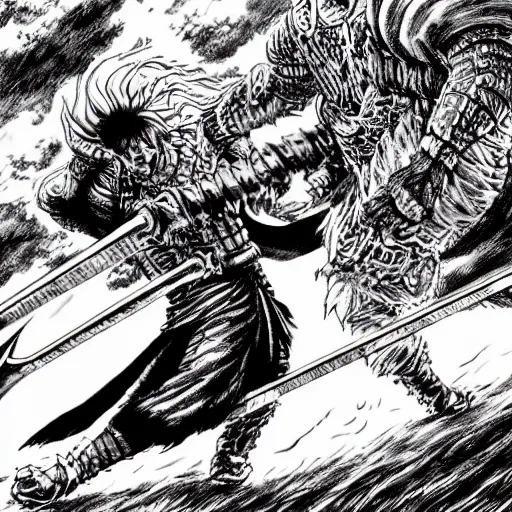 a highly detailed panel from the berserk manga of guts | Stable ...