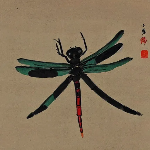Image similar to a chinese painting of a dragonfly by qi baishi