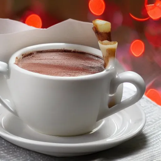 Prompt: hot chocolate with french fries in it