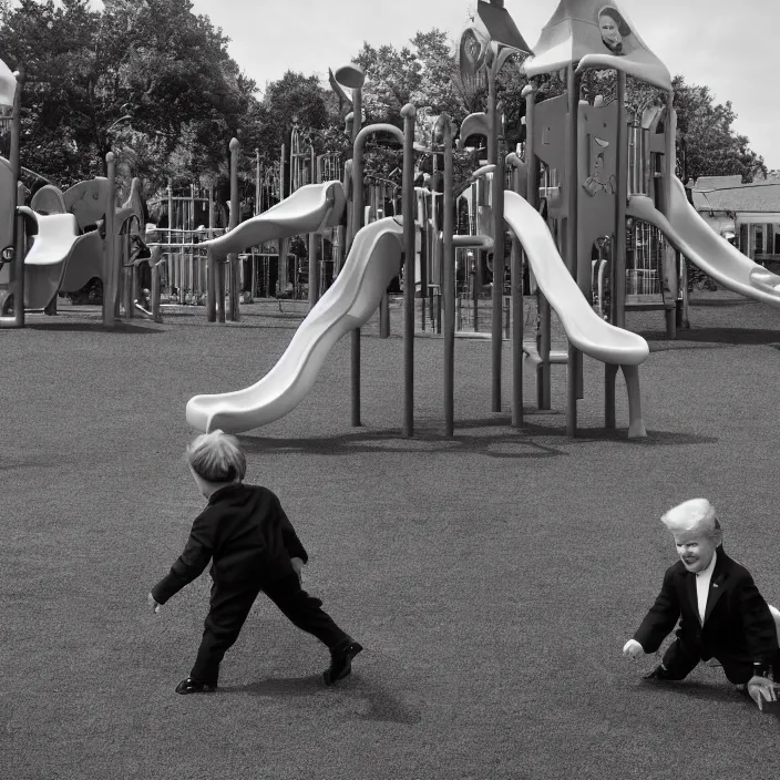 Image similar to donald trump playing in playground, detailed sharp photo