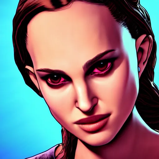 Image similar to young natalie portman portrait, borderlands, tales from the borderlands, the wolf among us, comic, cinematic lighting, studio quality, 8 k