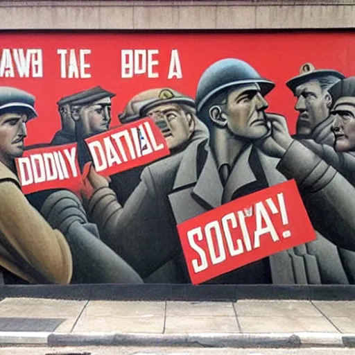 Image similar to a socialist realist mural that only says daily!!!!!!!!