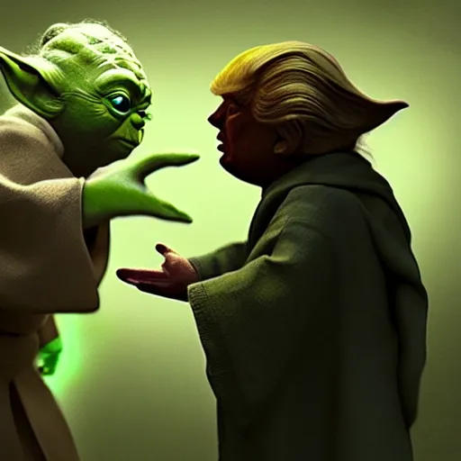 Prompt: yoda teaching english to donald trump, photorealistic dramatic lighting