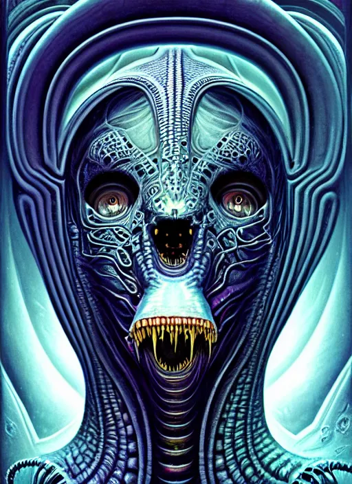 Prompt: cosmic lovecraft giger fractal random mith creature portrait, pixar style, by tristan eaton stanley artgerm and tom bagshaw.