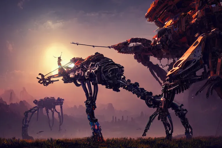 Image similar to longleg machine mecanical creature robot of horizon forbidden west horizon zero dawn bioluminiscence global illumination ray tracing hdr fanart arstation by ian pesty and alena aenami artworks in 4 k