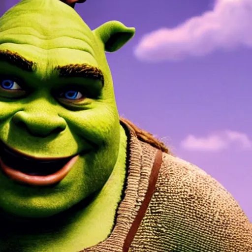 Image similar to film still of Shrek from a creep movie