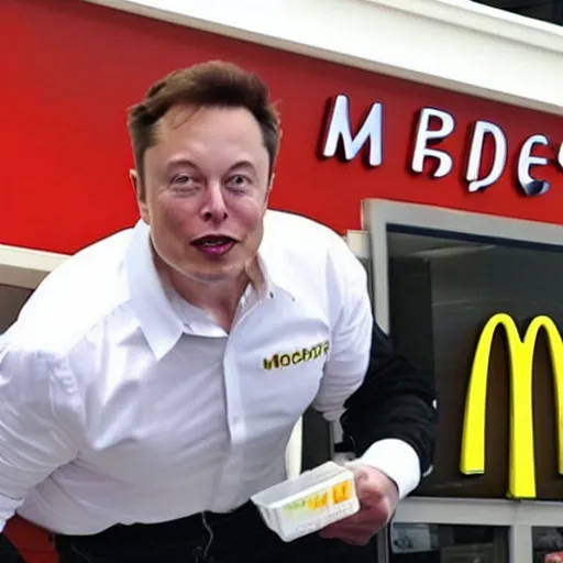 Prompt: Elon musk working at mcdonalds