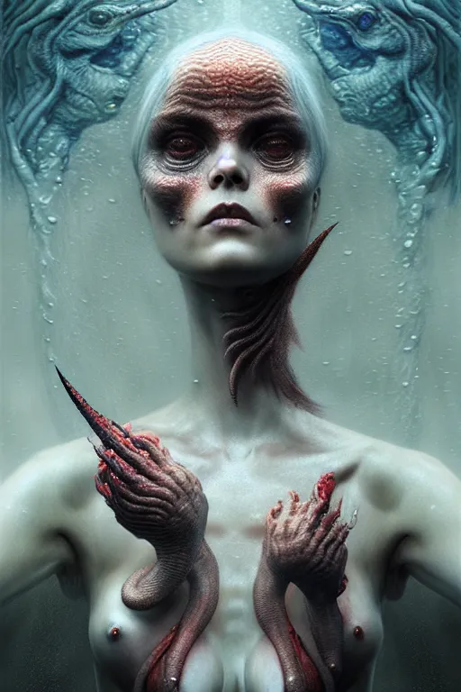 Prompt: gorgeous lilith the mother of all monsters siren!, raining ash, fine art masterpiece, highly detailed dino valls wayne barlowe machiej kuciara, dramatic lighting, long shot, wide angle, uhd 8 k, sharp focus