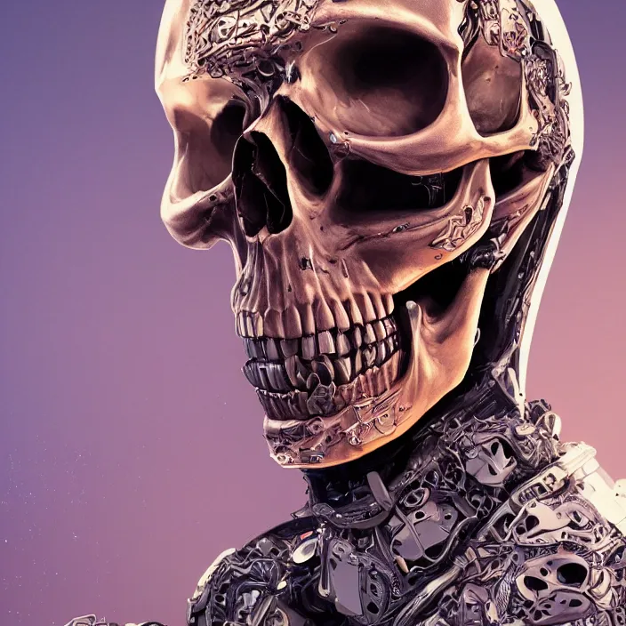 Image similar to portrait of a skull in a racing suit. intricate abstract. intricate artwork. nightmare fuel. by Tooth Wu, wlop, beeple, dan mumford. octane render, trending on artstation, greg rutkowski very coherent symmetrical artwork. cinematic, hyper realism, high detail, octane render, 8k, iridescent accents