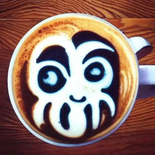 Prompt: instagram photo of latte art of a creepy scary face
