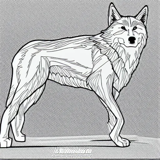 Prompt: wolf template base lineart, little detail, full-body view, simple, no color, coloring book style, high quality, HD, 8K