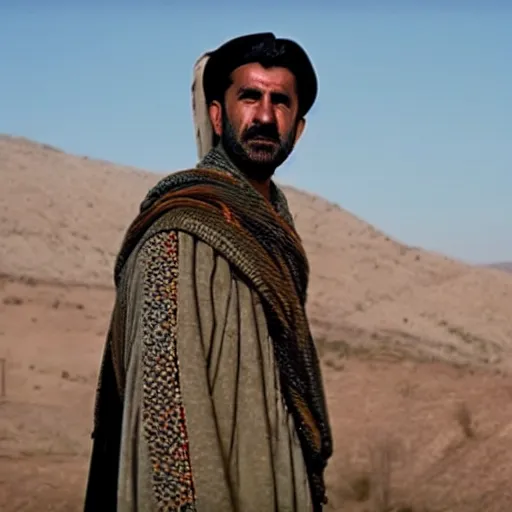 Image similar to Kurdish shepherd wearing Kurdish clothes in a movie directed by Christopher Nolan, movie still frame, promotional image, imax 70 mm footage