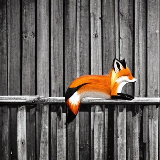 Image similar to one fox sitting ontop a wooden fence at night