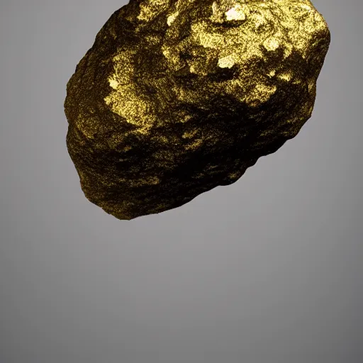 Prompt: metallic asteroid, artstation, digital art, iron, tiny gold flecks