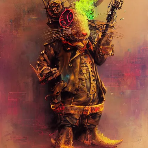 Image similar to steampunk rat, acid, 303, psychedelic, by ruan jia