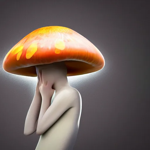 Image similar to cute alien mushroom girl side view photography model full body style of jonathan zawada, thisset colours simple background objective