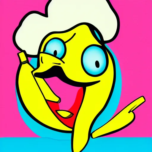 Image similar to banana duck in the style of a 90’s cartoon