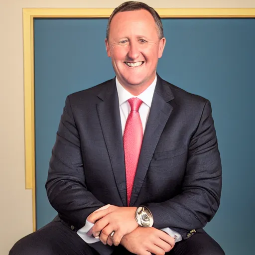 Image similar to a beautiful studio photo portrait of john key, happy and smiling