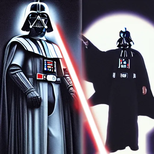 Image similar to darth vader ( left ) jesus ( right )