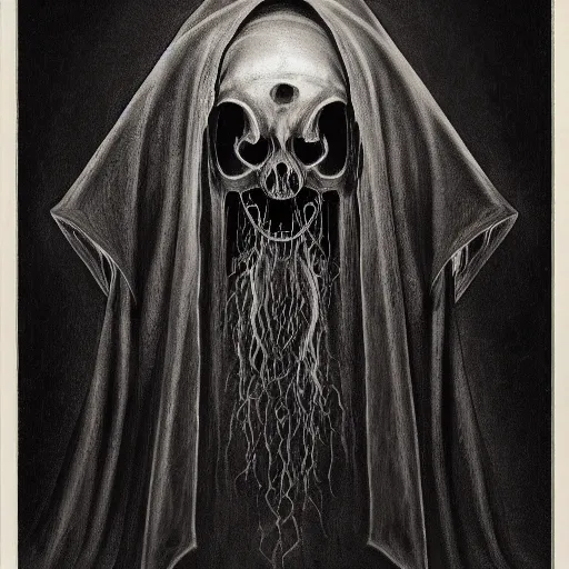 Prompt: dark cloaked eldritch necromancer, by karl blossfeldt, trending on artstation hq, deviantart, pinterest, 4 k uhd image