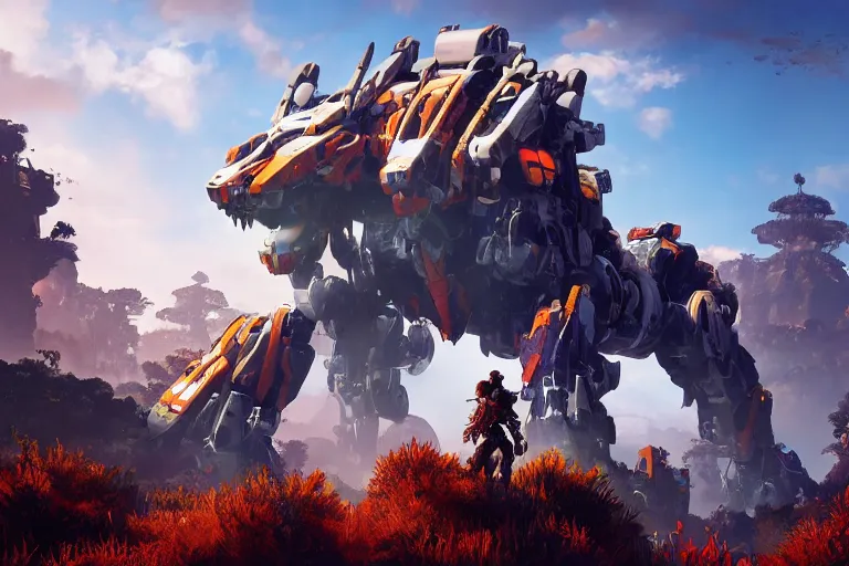 Image similar to scorcher machine mecha animal beast robot of horizon forbidden west horizon zero dawn bioluminiscence global illumination ray tracing hdr fanart arstation by sung choi and eric pfeiffer and gabriel garza and casper konefal