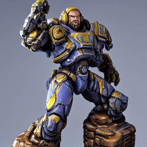 Prompt: starcraft 2 marine, tychus findlay statue, sharpen, focus, detailed, studio lighting