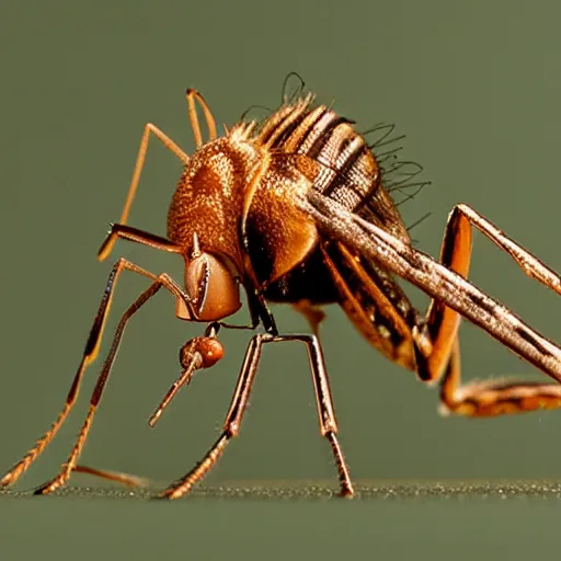 Prompt: a sharply detailed, focus-stacked, microscopic close-up of a tiny mosquito - George Washington hybrid insect