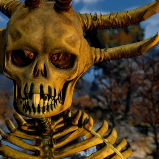 Prompt: Dangerous skeleton creature with horns in fallout 76, photograph, high quality, detailed, sharp