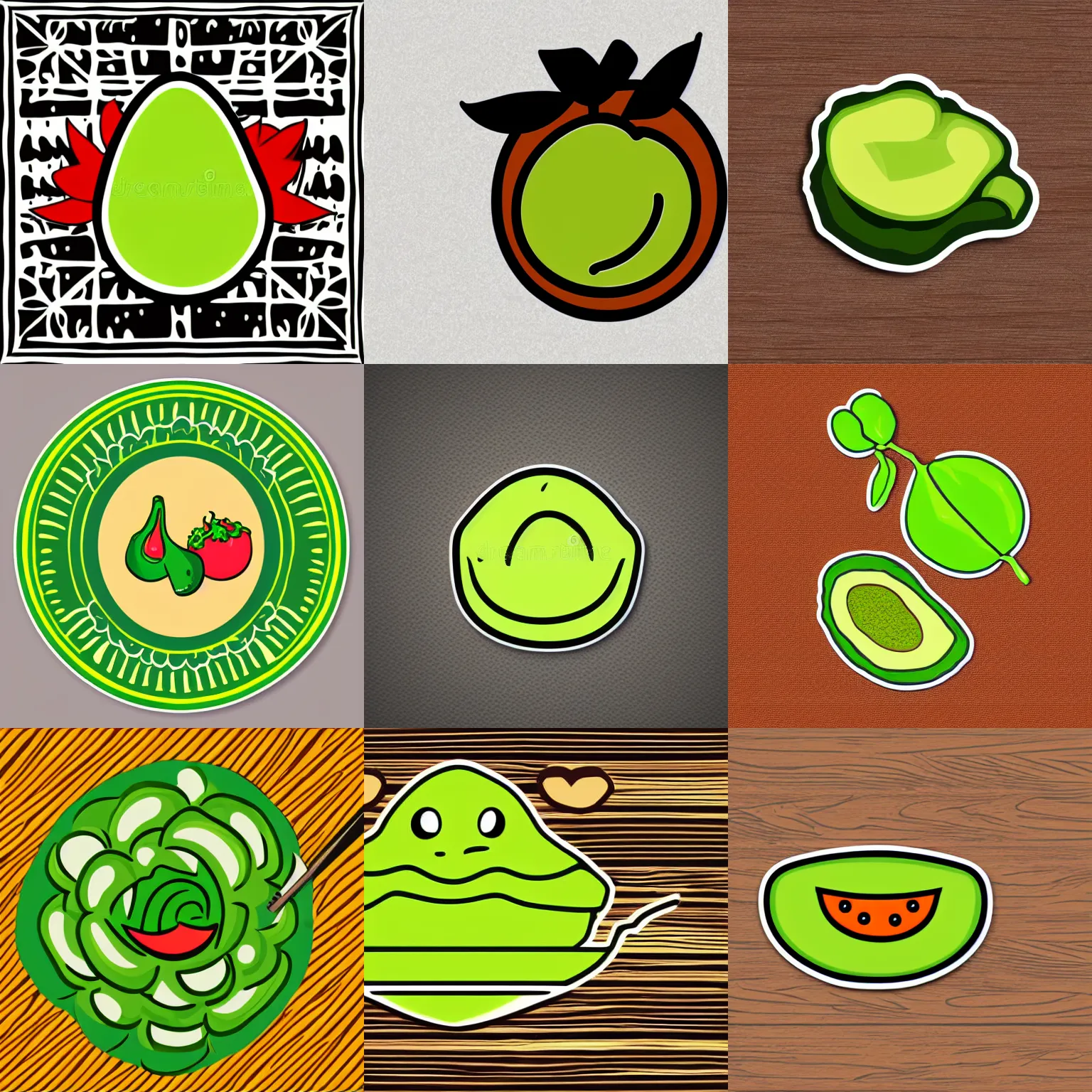 Prompt: Nice vector sticker of a Spicey-Guacamole, 3/4 View, svg illustration, Sticker Art