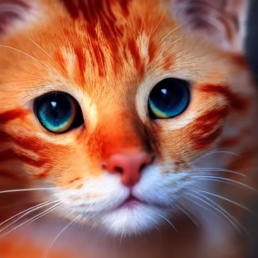 Prompt: beautiful orange cat, sunset behind it, sparkling eyes