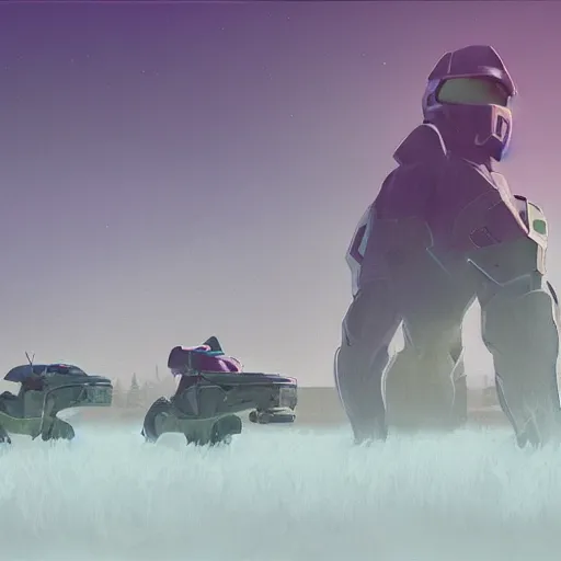 Prompt: halo 2, style of simon stalenhag