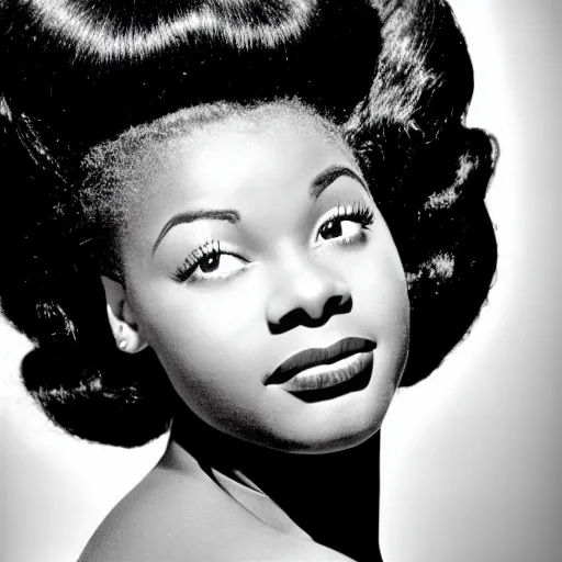 Image similar to black and white photo of a beautiful and elegant 1 9 5 9 young black actress with four in her hair