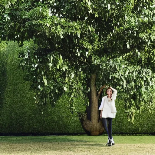 Image similar to emma watson!!!! | as an avacado tree | tall tree | large garden | hyper realistic rendering | canon eos r 3, f / 1. 4, iso 2 0 0, 1 / 1 6 0 s, 8 k, raw, unedited, symmetrical balance, in - frame