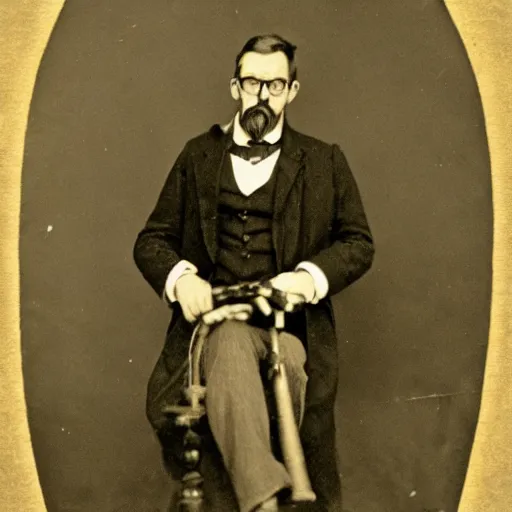 Prompt: victorian era photograph of gordon freeman, half - life 2, scientist, hev suit