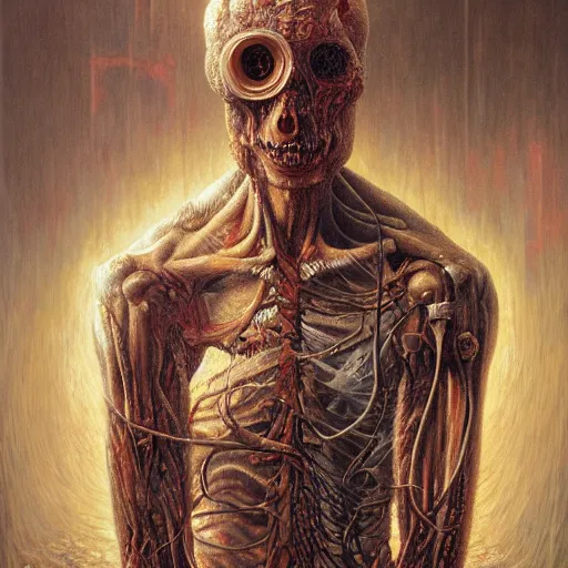 Image similar to jerma full body portrait, body horror, biopunk, oil on canvas, creative design, by zdzisław beksinski, marco mazzoni, peter gric