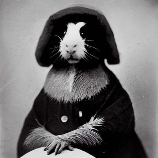 Image similar to a guinea pig dressed as a polar explorer, 1 8 0 0 s photograph