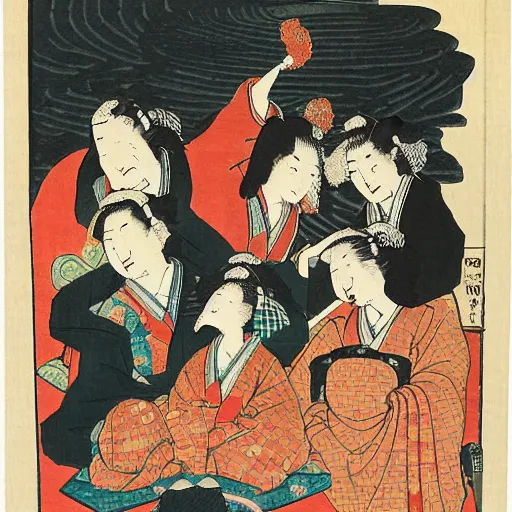 Image similar to Kurdish family, woodblock print by the Japanese ukiyo-e artist Hokusai, incredibly detailed, award winning art