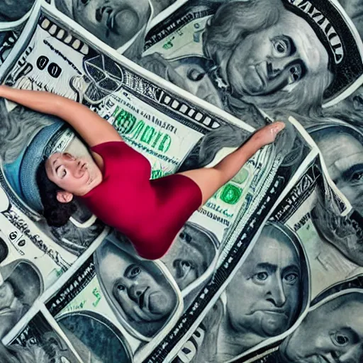 Image similar to a woman floating on money