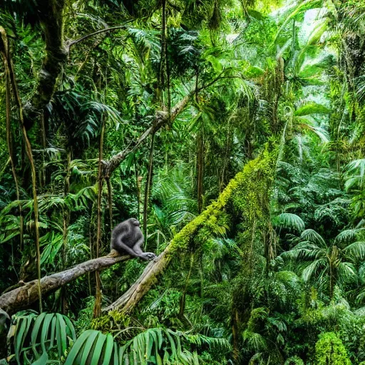 Prompt: dense jungle with monkeys