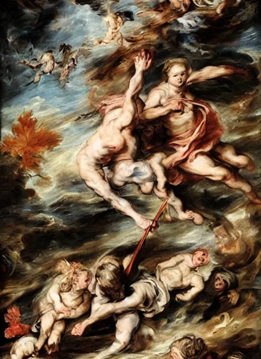 Prompt: ( ( ( ( ( painting, people falling off a playground, adventure playground, by peter paul rubens ) ) ) ) ) style of fall of the damned by peter paul rubens!!!!!!!