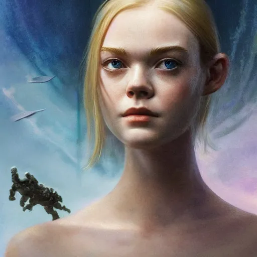 Prompt: ultra realistic medium shot portrait painting of elle fanning in halo 2, underwater, art by frank frazetta and sachin teng, 4 k, ultra realistic, highly detailed, epic lighting