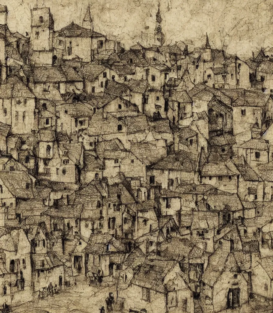 Prompt: village square sketch by davinci