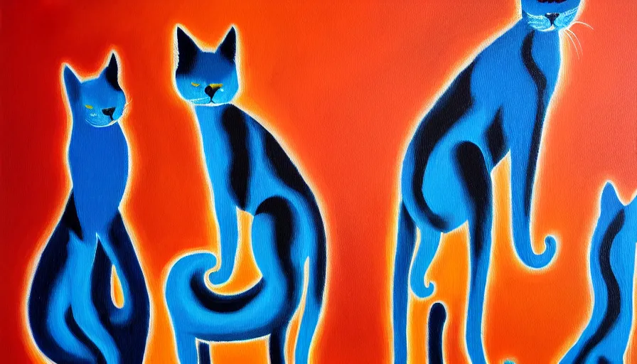 Prompt: contemporary semi abstract acrylic painting of really tall cats by daniel patrick kessler, kessler art, thick brush strokes and visible paint layers