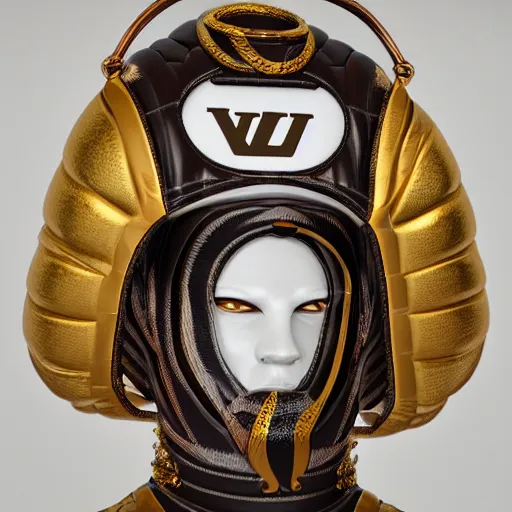 Image similar to portrait of masked dune dynasty with louis vuitton clothes, white background, louis vuitton logo, 8 k, symmetrical, 3 d render, octane render, insane details