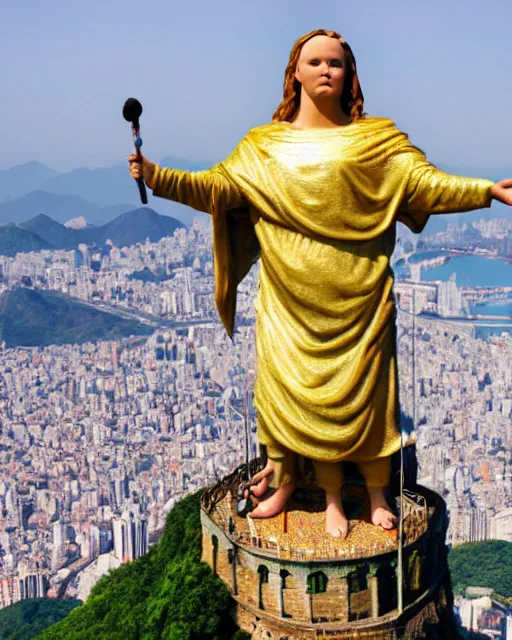 Image similar to gigantic statue of honey boo boo as christ the redeemer, rio digennaro, hyperreal