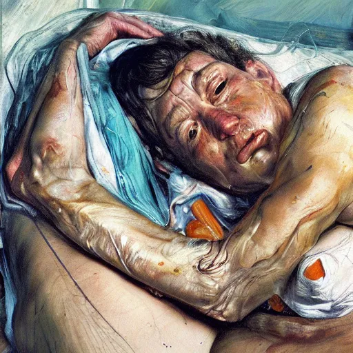 Image similar to high quality high detail painting by lucian freud and jenny saville, hd, daydreaming, turquoise