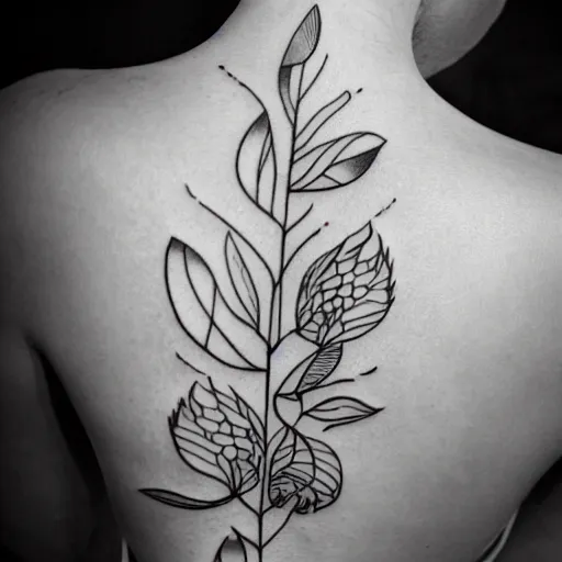 Image similar to photograph of a floral tattoo, line drawing, black ink, minimalist, photo - realistic