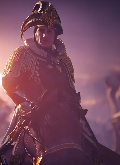 Prompt: zelensky as emperor napoleon in elden ring, splash art, movie still, cinematic lighting, dramatic, octane render, long lens, shallow depth of field, bokeh, anamorphic lens flare, 8 k, hyper detailed, 3 5 mm film grain